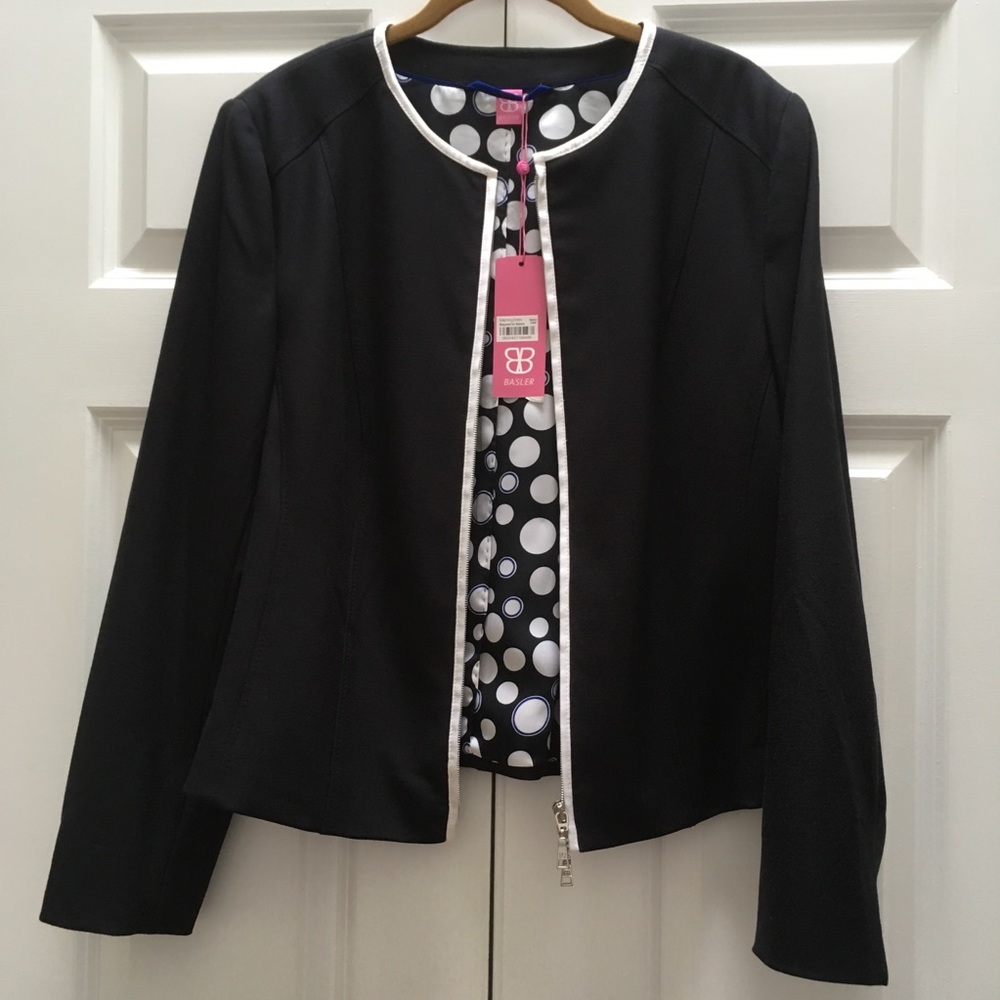 NWT Basler Designer Jacket Blazer Zip Black German Bloomingdales Luxury 44 14 - Picture 7 of 16